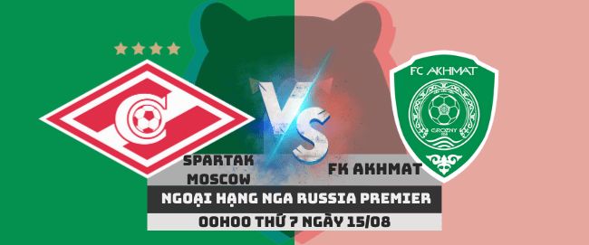 Spartak Moscow vs Akhmat Grozny –Ngoại hạng Nga– 15/08